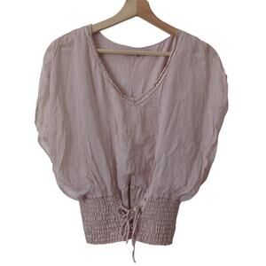 Pura Seta Made in Italy Top Womens OS 100% Silk Dusty Rose Smocked Waist Blouse